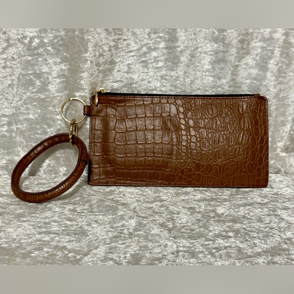 Unbranded‎ NEW Brown Faux Croc/Lizard Leather Wristlet NEW-No-Tags Top Zipper